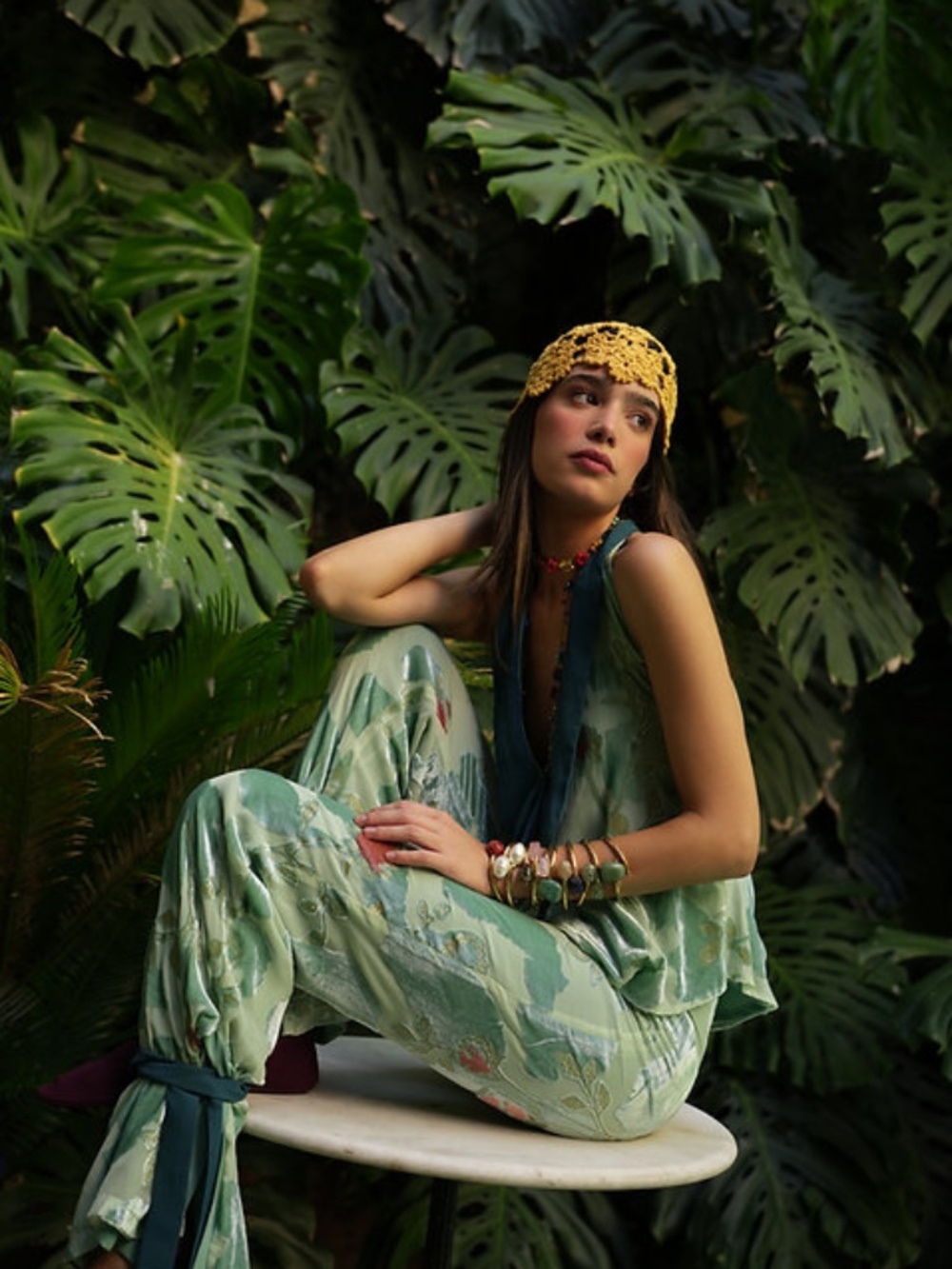Claw the Label La Piazza Set NWT Green Floral Silk Pant Set Wedding Guest Resort - Picture 9 of 16
